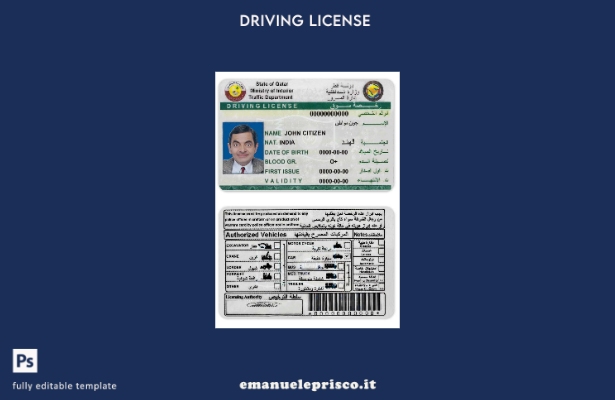 verified style modello di patente di guida del Qatar in stile verificato template